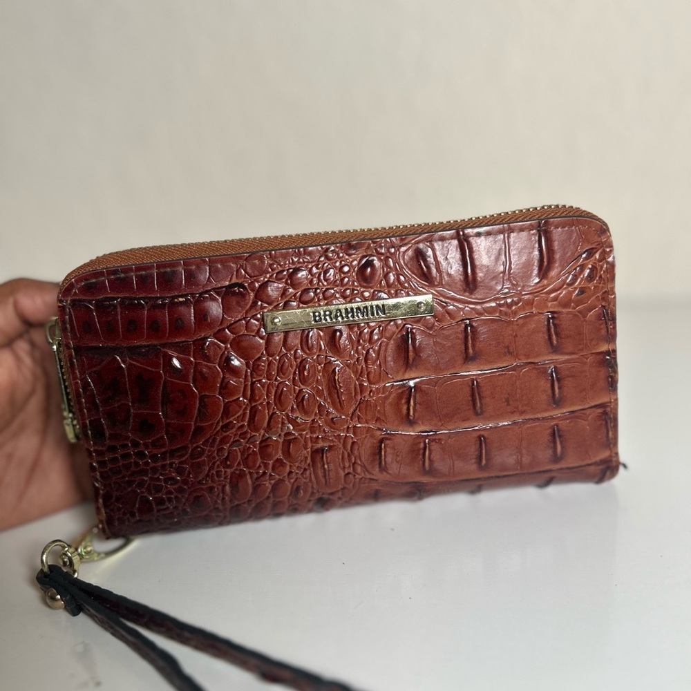 Brahmin Cognac Croc-Embossed Wristlet